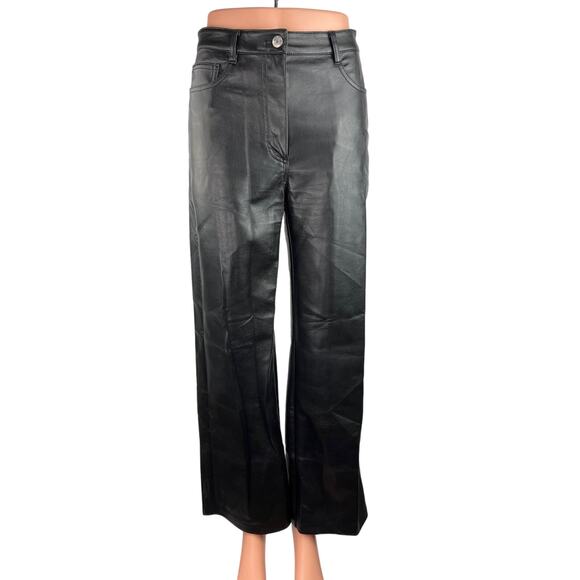 Aritzia Wilfred Women Black Faux Leather High Rise Flat Front Wide Leg Pant Sz 4 - Picture 1 of 5